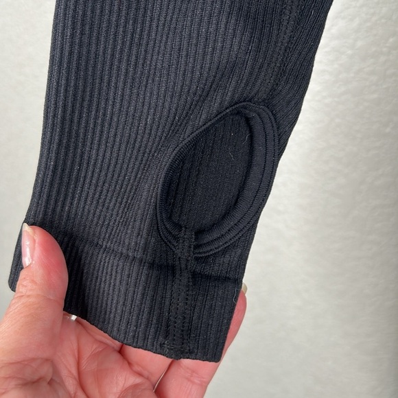 OQQ Black Ribbed Nylon Spandex Blend One Piece Square Neck Bodysuit Size Large - Picture 4 of 7